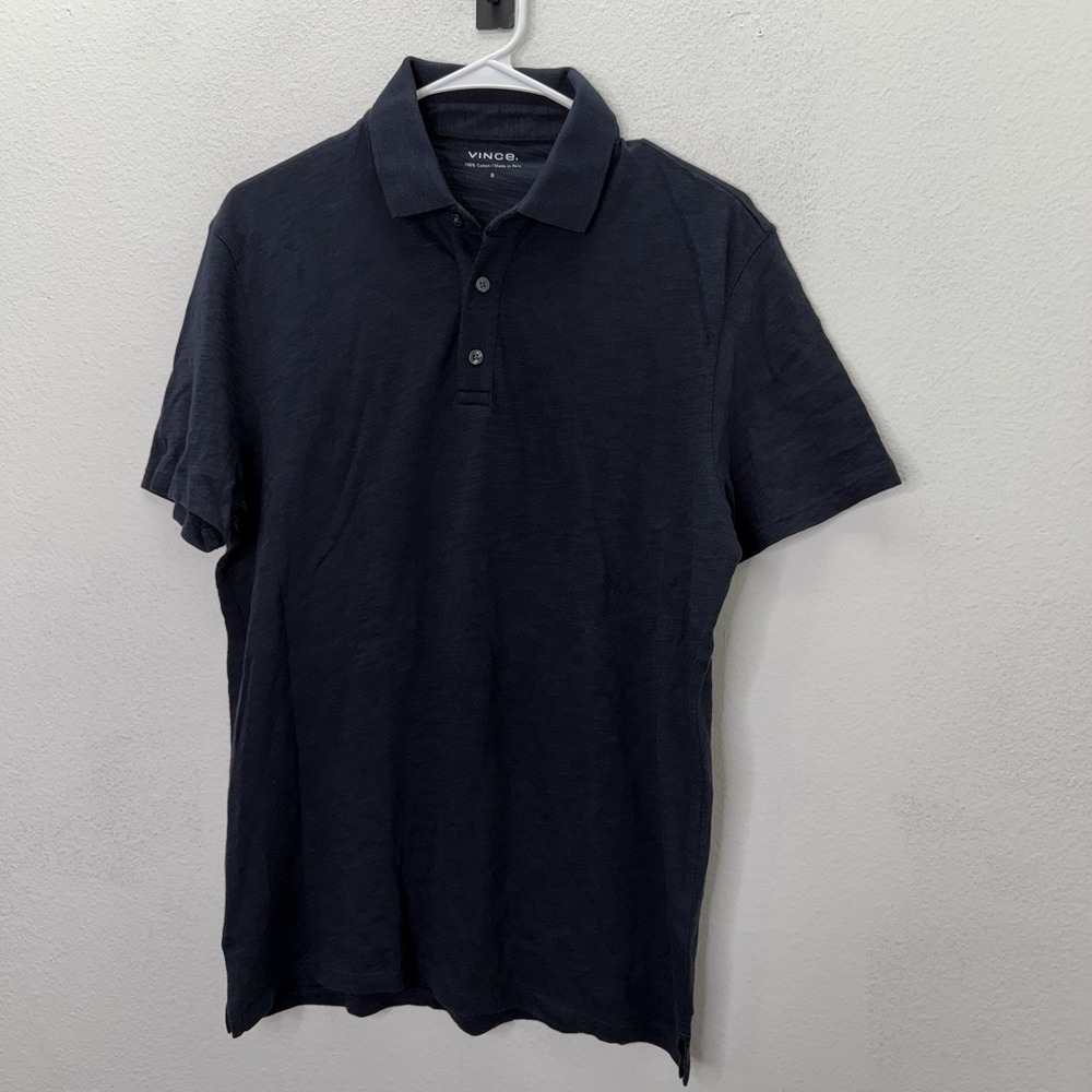 Vince Polo Shirt Mens S Black 100% Cotton Slub Short Sleeve Preppy
